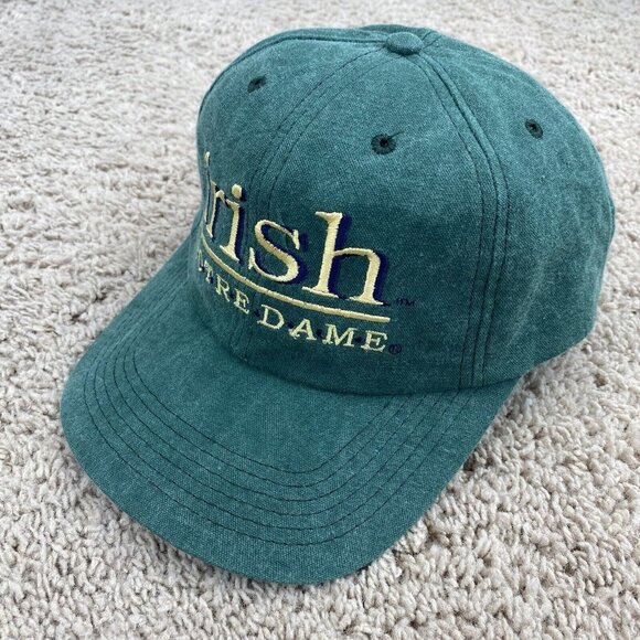 Vtg Notre Dame Fighting Irish Hat University Square Green Strapback Cap USA Made - Picture 3 of 8